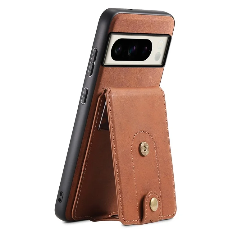 DENIOR D14 Funda magnética para Google Pixel 8 Pro, bolsa para tarjetas, funda híbrida de PC+TPU para teléfono - Marrón