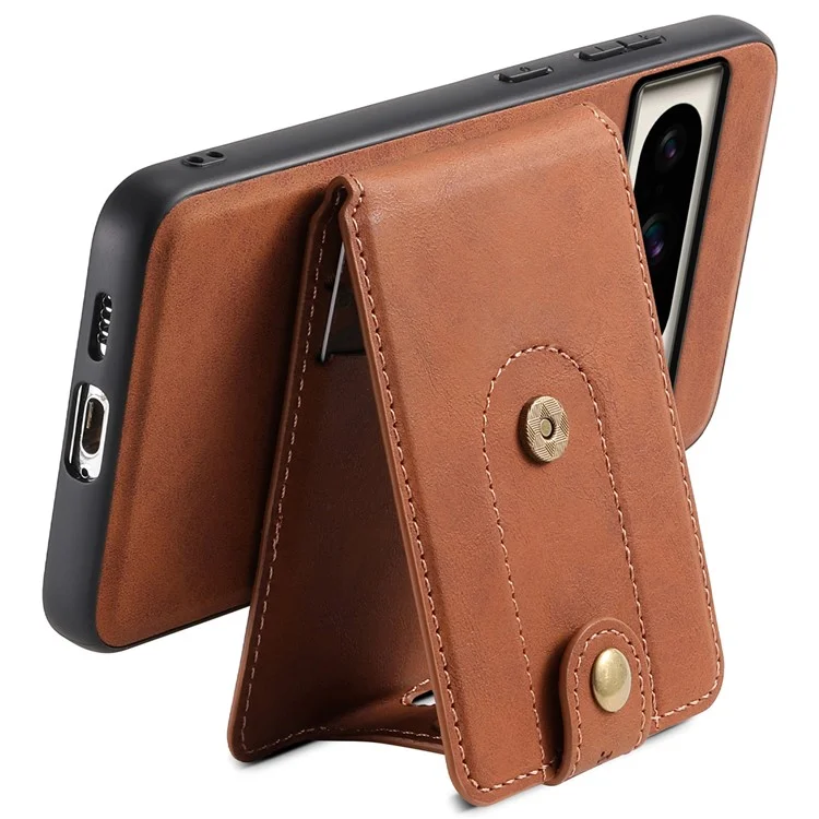 DENIOR D14 Funda magnética para Google Pixel 8 Pro, bolsa para tarjetas, funda híbrida de PC+TPU para teléfono - Marrón