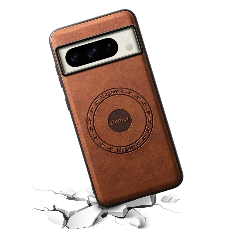 DENIOR D14 Funda magnética para Google Pixel 8 Pro, bolsa para tarjetas, funda híbrida de PC+TPU para teléfono - Marrón