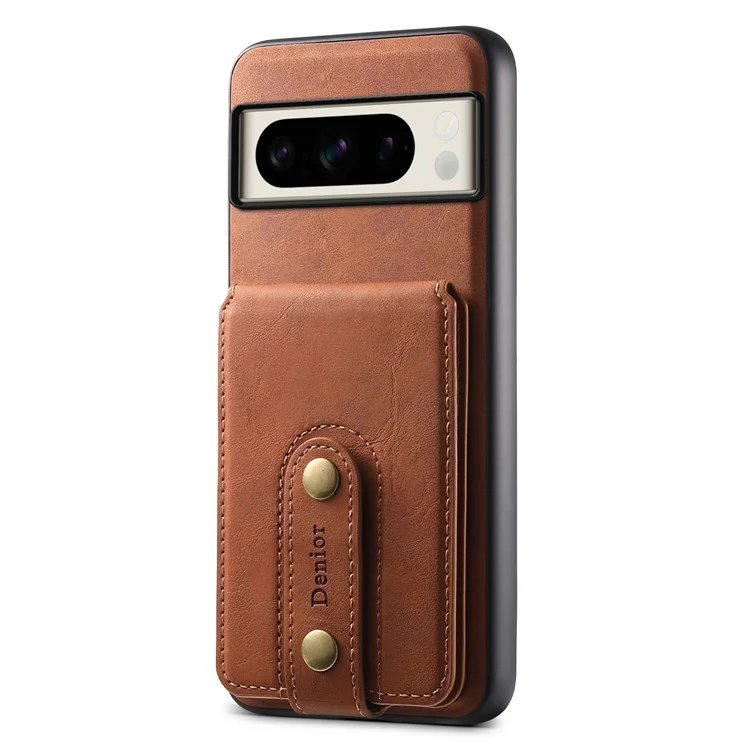 DENIOR D14 Funda magnética para Google Pixel 8 Pro, bolsa para tarjetas, funda híbrida de PC+TPU para teléfono - Marrón