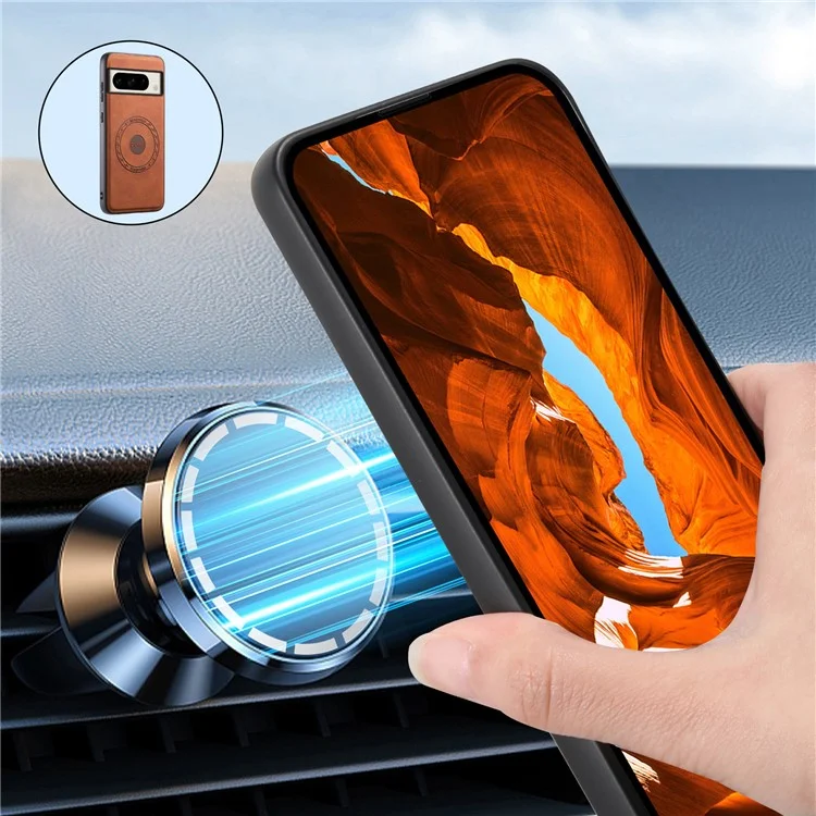 DENIOR D14 Funda magnética para Google Pixel 8 Pro, bolsa para tarjetas, funda híbrida de PC+TPU para teléfono - Marrón