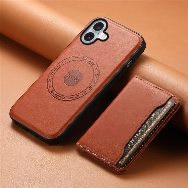 DENIOR D12 Para iPhone 16 Capa Compatível com Magsafe PU+TPU+PC Capa de Telefone - Marrom
