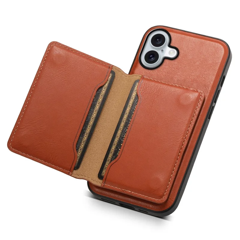 DENIOR D12 Para iPhone 16 Capa Compatível com Magsafe PU+TPU+PC Capa de Telefone - Marrom