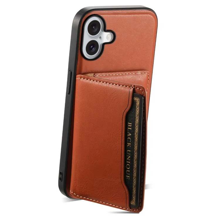 DENIOR D12 Para iPhone 16 Capa Compatível com Magsafe PU+TPU+PC Capa de Telefone - Marrom