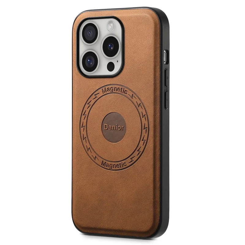 DENIOR A11 For iPhone 16 Pro Case Vintage PU Leather Magnetic Back Cover - Brown