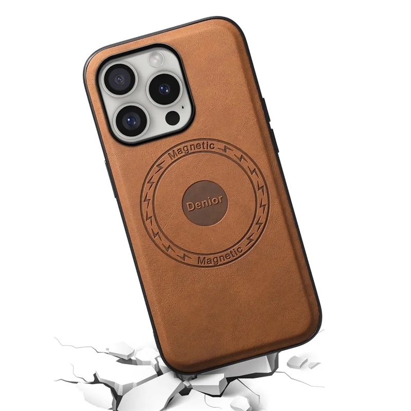 DENIOR A11 For iPhone 16 Pro Case Vintage PU Leather Magnetic Back Cover - Brown