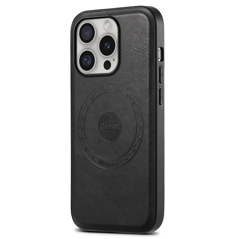 DENIOR A10 для iPhone 16 Pro Чехол с текстурой под кожу Кожаная задняя крышка, совместимая с MagSafe - Черный