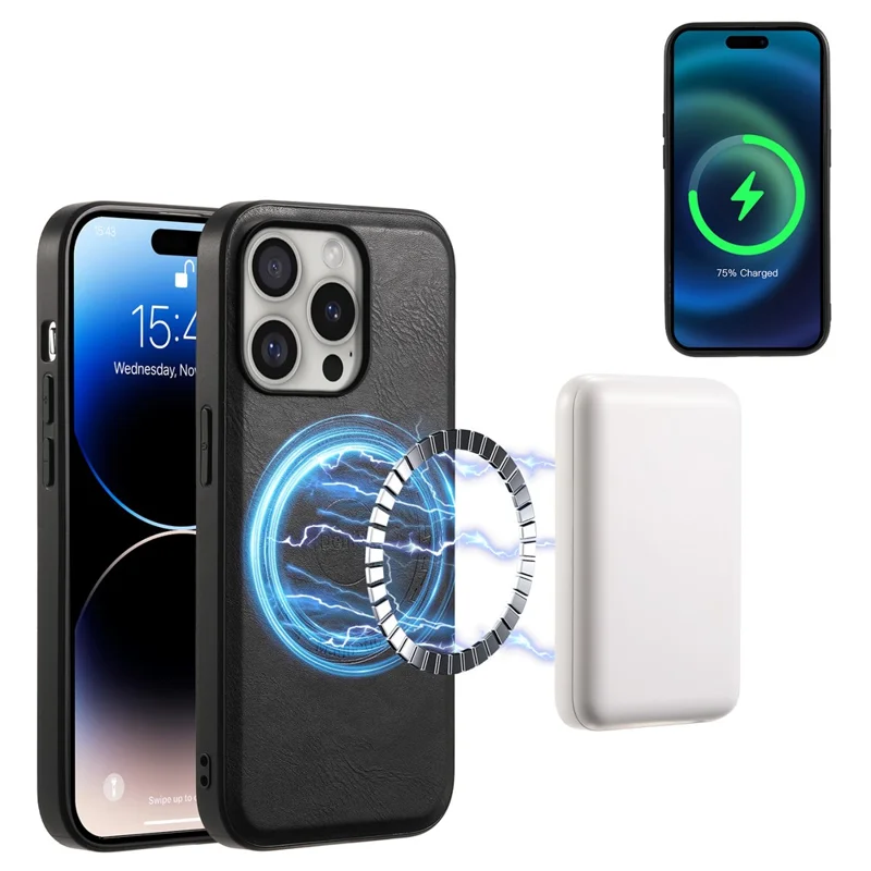 DENIOR A10 для iPhone 16 Pro Чехол с текстурой под кожу Кожаная задняя крышка, совместимая с MagSafe - Черный