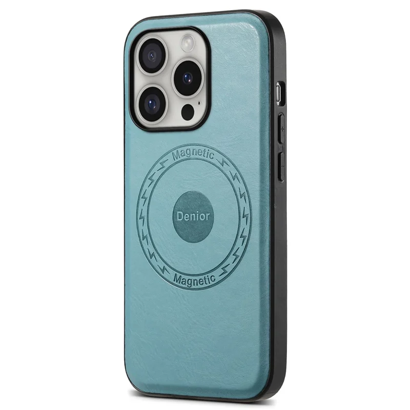DENIOR A10 for iPhone 16 Pro Max Magnetic Case Non-Slip Leather Coated PC+TPU Phone Cover Cowhide Texture - Blue