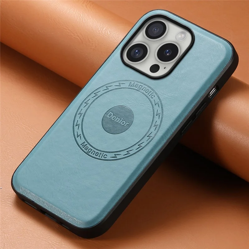 DENIOR A10 for iPhone 16 Pro Max Magnetic Case Non-Slip Leather Coated PC+TPU Phone Cover Cowhide Texture - Blue