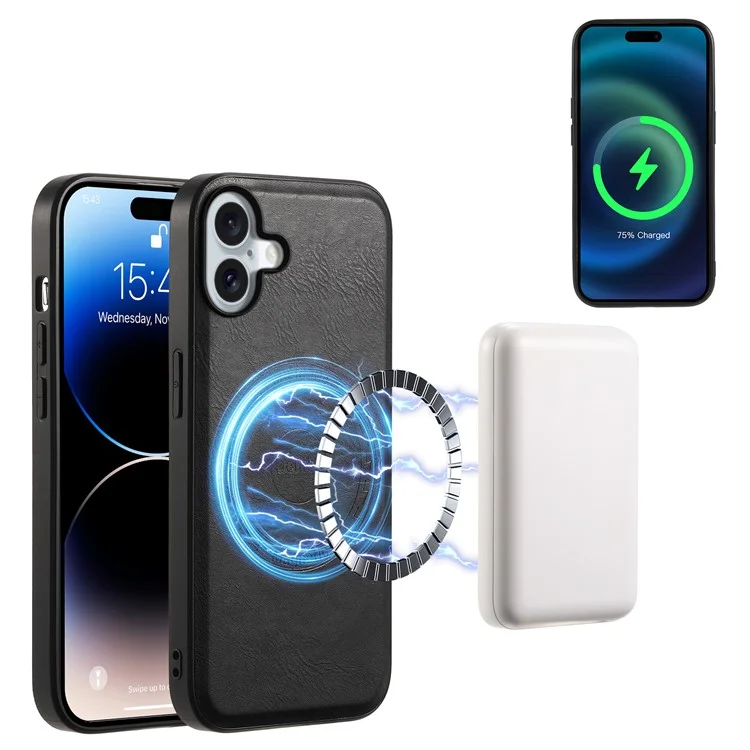 DENIOR A10 для чехла iPhone 16 Plus из кожи и поликарбоната с TPU - черный