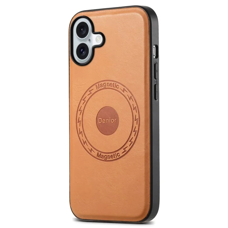 DENIOR A10 per iPhone 16 Case Compatibile con MagSafe Texture Cowhide Leather Protective Cover - Khaki