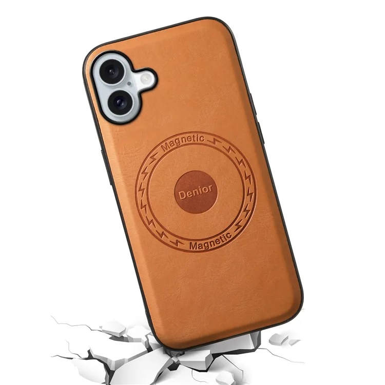 DENIOR A10 per iPhone 16 Case Compatibile con MagSafe Texture Cowhide Leather Protective Cover - Khaki