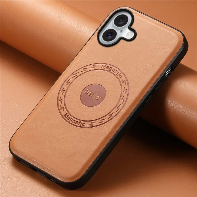 DENIOR A10 per iPhone 16 Case Compatibile con MagSafe Texture Cowhide Leather Protective Cover - Khaki