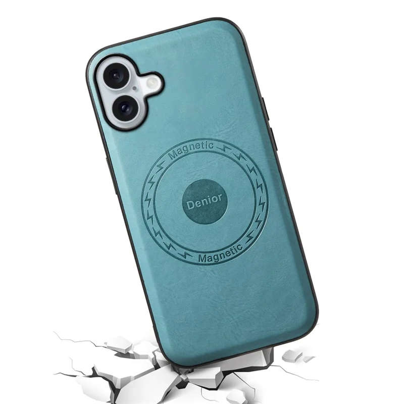 DENIOR A10 for iPhone 16 Case Compatible with MagSafe Cowhide Texture Leather Protective Cover - Blue