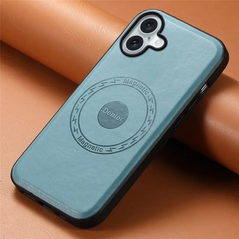 DENIOR A10 for iPhone 16 Case Compatible with MagSafe Cowhide Texture Leather Protective Cover - Blue