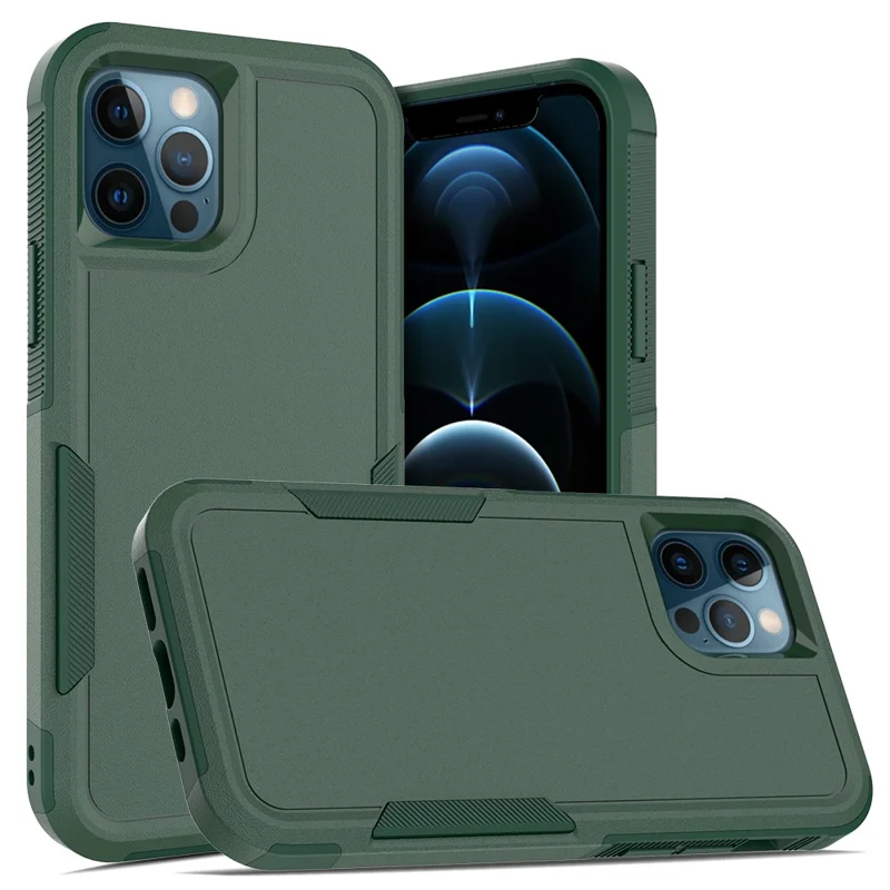 For iPhone 12 Pro / 12 6.1 inch Anti-scratch Phone Case Hard PC + Soft TPU Raised Bezel Protection Phone Cover - Dark Green