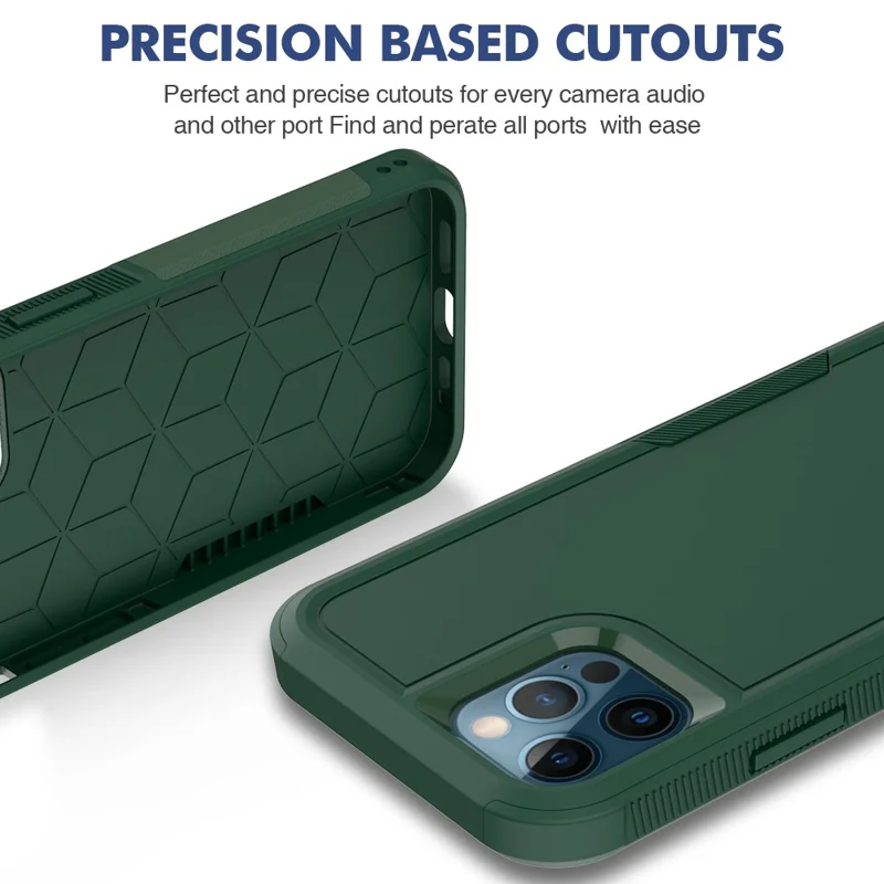 For iPhone 12 Pro / 12 6.1 inch Anti-scratch Phone Case Hard PC + Soft TPU Raised Bezel Protection Phone Cover - Dark Green