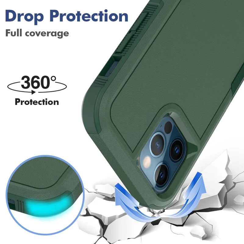 For iPhone 12 Pro / 12 6.1 inch Anti-scratch Phone Case Hard PC + Soft TPU Raised Bezel Protection Phone Cover - Dark Green