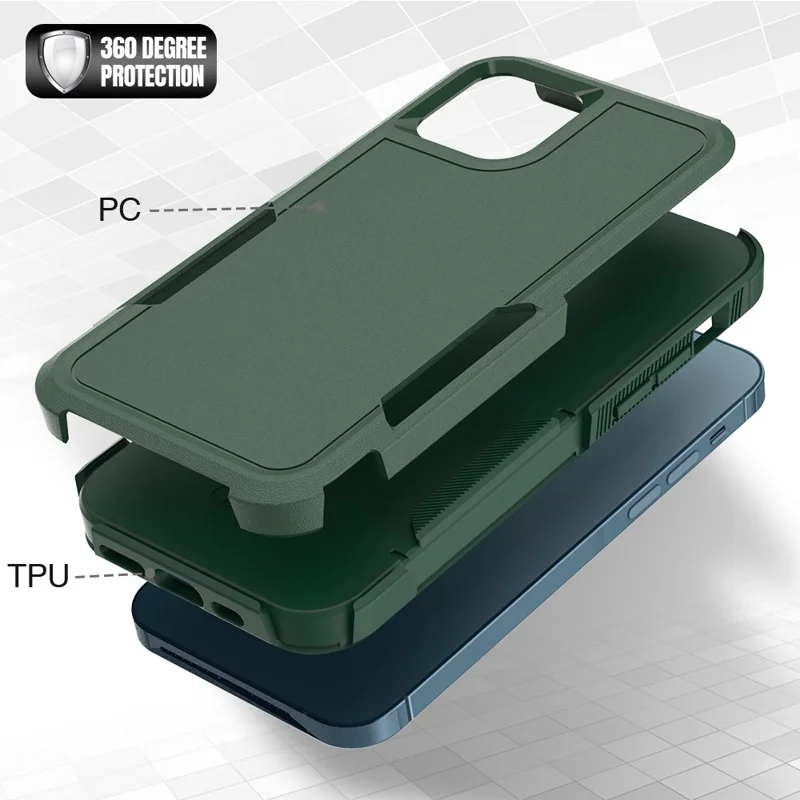 For iPhone 12 Pro / 12 6.1 inch Anti-scratch Phone Case Hard PC + Soft TPU Raised Bezel Protection Phone Cover - Dark Green