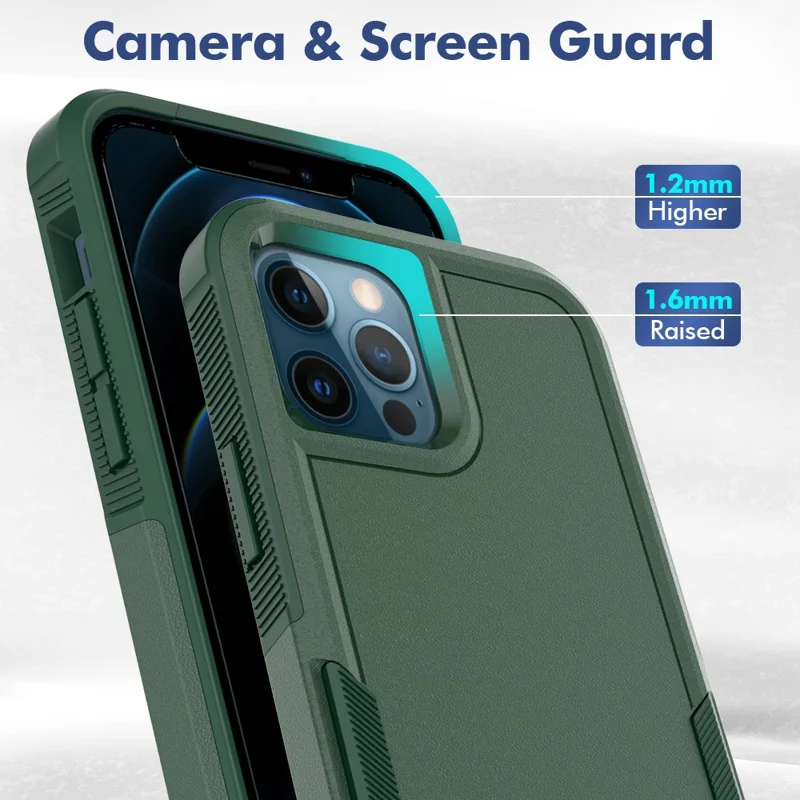 For iPhone 12 Pro / 12 6.1 inch Anti-scratch Phone Case Hard PC + Soft TPU Raised Bezel Protection Phone Cover - Dark Green