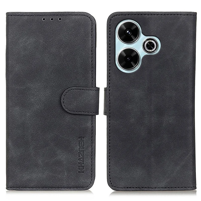 KHAZNEH For Xiaomi Redmi 13 5G / 13 4G Case Shockproof Retro Leather Wallet Phone Cover - Black