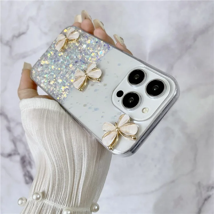 Para o iPhone 14 Pro Luminous Case Glow in The Dark 3D Borboletas Epóxi TPU Capa de Telefone - Branco Luminoso