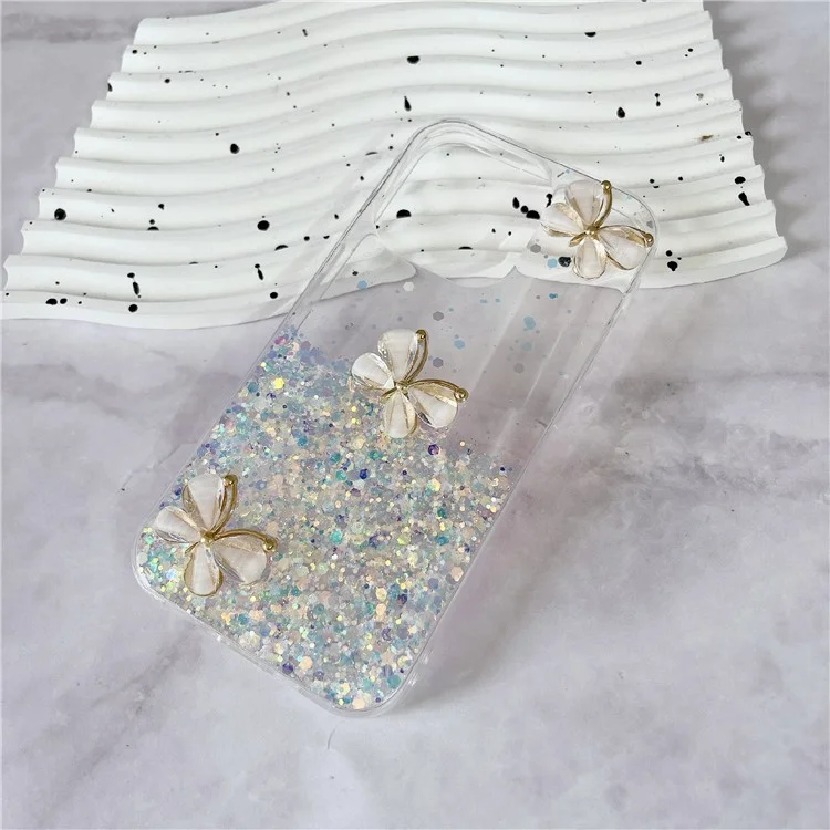 Para o iPhone 14 Pro Luminous Case Glow in The Dark 3D Borboletas Epóxi TPU Capa de Telefone - Branco Luminoso