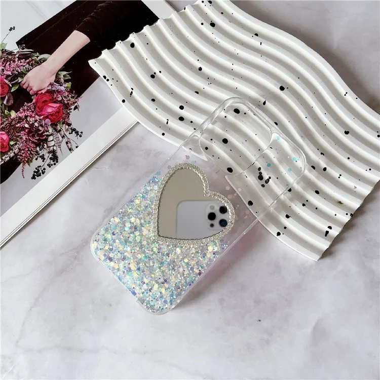 Für iPhone 15 Pro Case Mirror Back Epoxy TPU Handyhülle Nachtleuchtend - Leuchtend Weiß