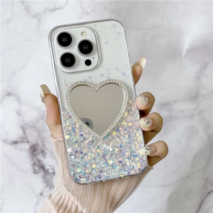 Para iPhone 14 Pro Max Funda Brilla en la Oscuridad Epoxy TPU Funda de Teléfono Diseño con Espejo - Blanco Luminoso