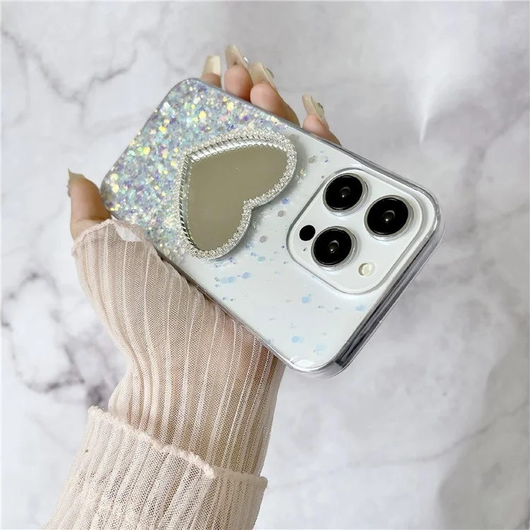 Para iPhone 14 Pro Max Funda Brilla en la Oscuridad Epoxy TPU Funda de Teléfono Diseño con Espejo - Blanco Luminoso