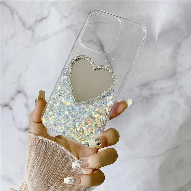Para iPhone 14 Pro Max Funda Brilla en la Oscuridad Epoxy TPU Funda de Teléfono Diseño con Espejo - Blanco Luminoso