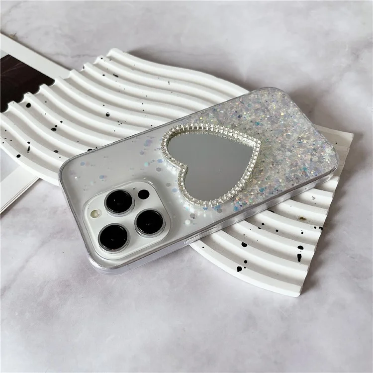 Para iPhone 14 Pro Max Funda Brilla en la Oscuridad Epoxy TPU Funda de Teléfono Diseño con Espejo - Blanco Luminoso