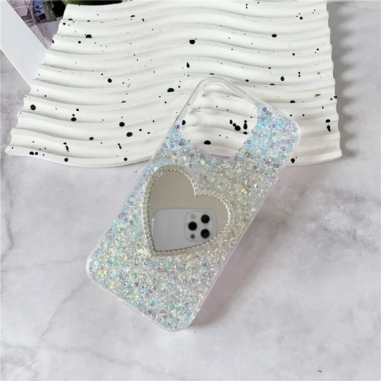For iPhone 14 Pro Max Case with Makeup Mirror TPU Phone Cover Epoxy Aesthetic - White