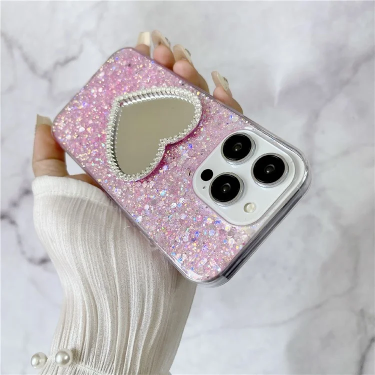 Für iPhone 15 Pro Epoxy Case Mirror Design TPU Stoßfester Telefonschutz - Pink