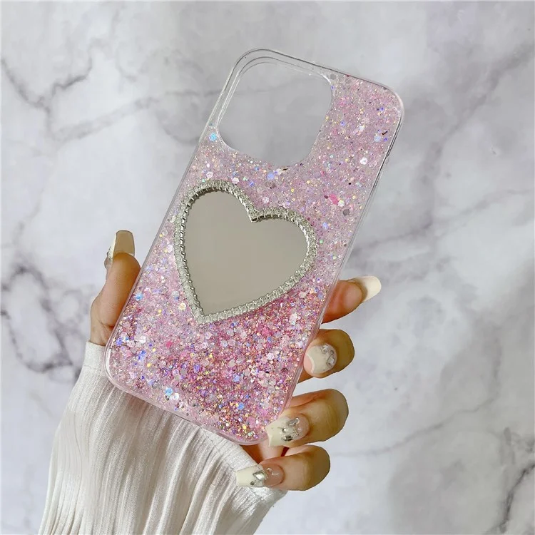 Für iPhone 15 Pro Epoxy Case Mirror Design TPU Stoßfester Telefonschutz - Pink
