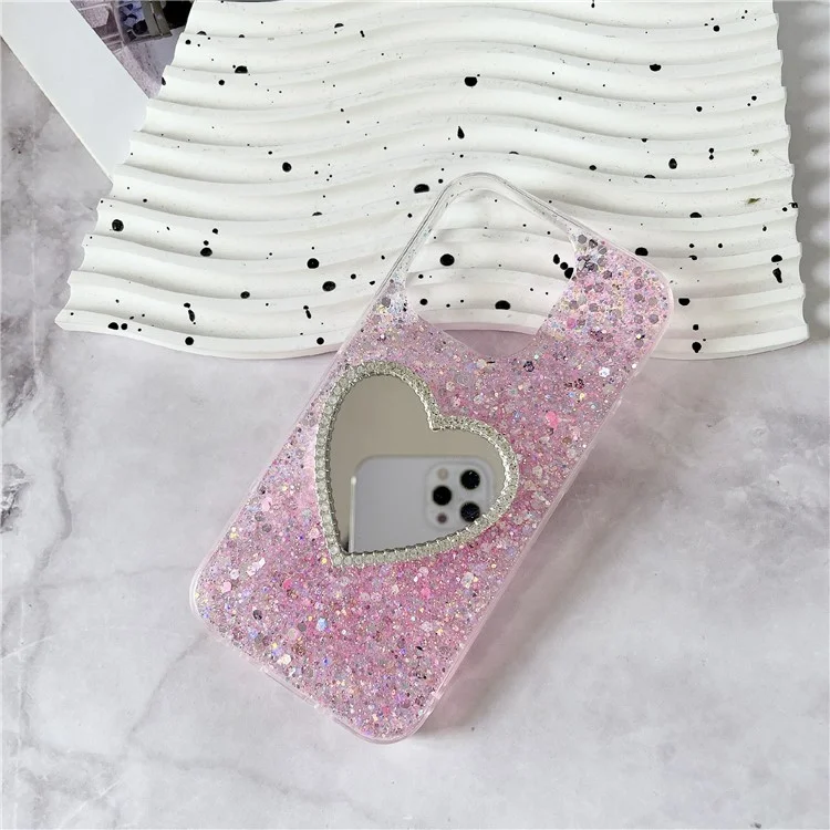 Für iPhone 15 Pro Epoxy Case Mirror Design TPU Stoßfester Telefonschutz - Pink
