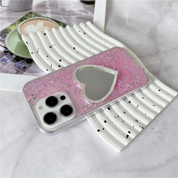 Für iPhone 15 Pro Epoxy Case Mirror Design TPU Stoßfester Telefonschutz - Pink