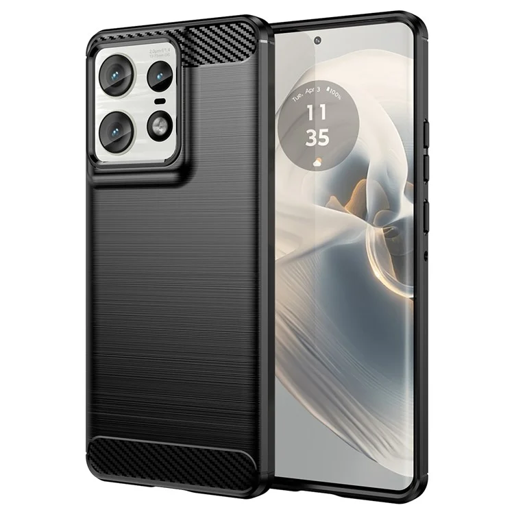 For Motorola Edge 50 Pro 5G Case Carbon Fiber Texture Brushed Soft TPU Phone Cover - Black