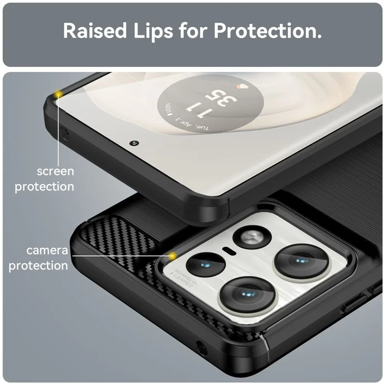 For Motorola Edge 50 Pro 5G Case Carbon Fiber Texture Brushed Soft TPU Phone Cover - Black