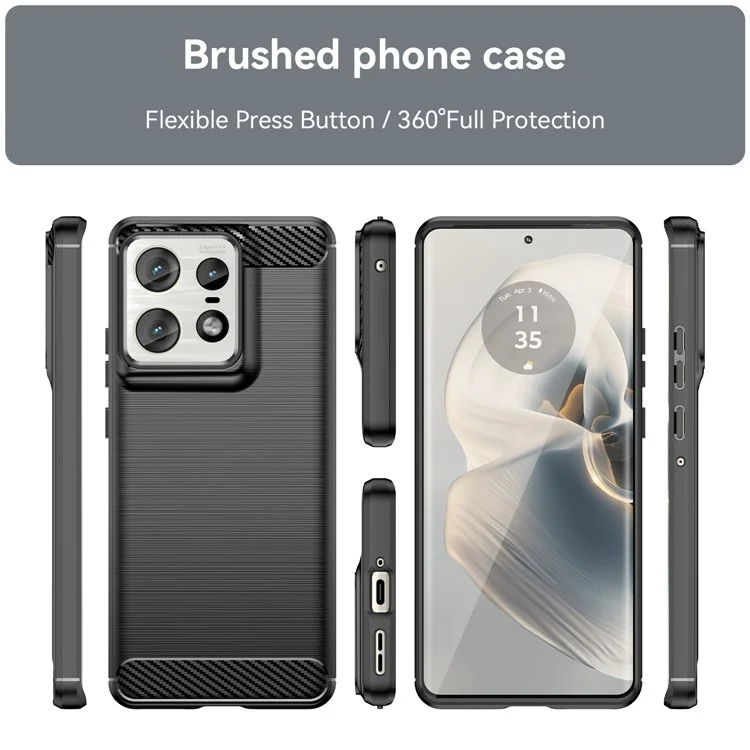 For Motorola Edge 50 Pro 5G Case Carbon Fiber Texture Brushed Soft TPU Phone Cover - Black