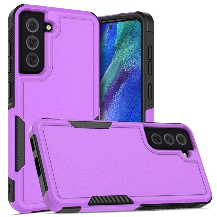 Shockproof PC+Soft TPU Phone Case for Samsung Galaxy S21 FE 5G, Dual Layer Protection Anti-scratch Cell Phone Cover - Purple