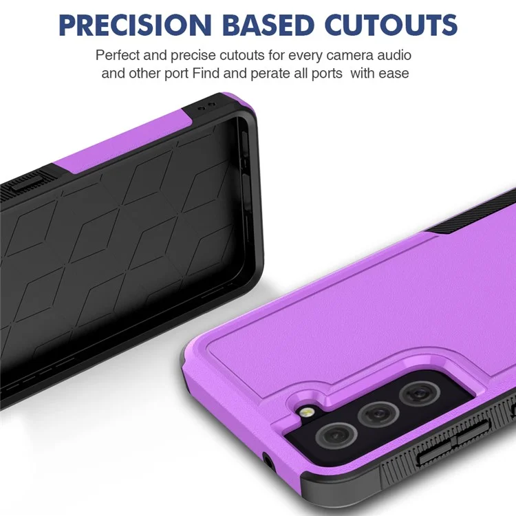Shockproof PC+Soft TPU Phone Case for Samsung Galaxy S21 FE 5G, Dual Layer Protection Anti-scratch Cell Phone Cover - Purple