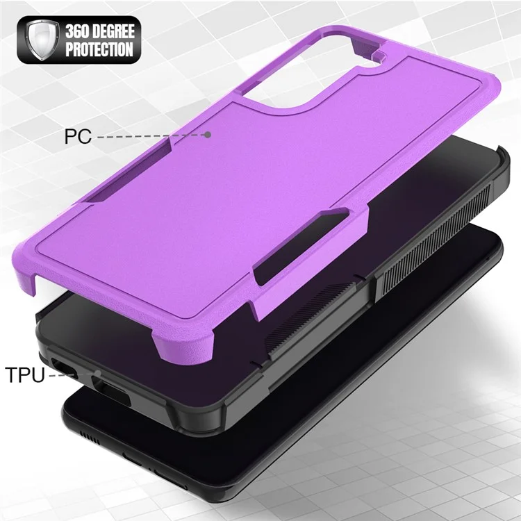 Shockproof PC+Soft TPU Phone Case for Samsung Galaxy S21 FE 5G, Dual Layer Protection Anti-scratch Cell Phone Cover - Purple