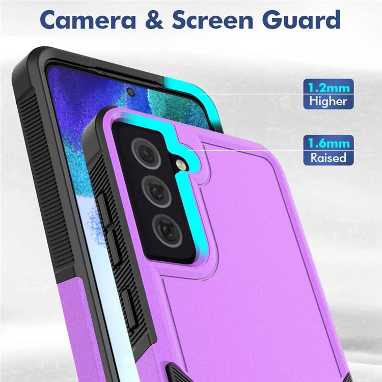 Shockproof PC+Soft TPU Phone Case for Samsung Galaxy S21 FE 5G, Dual Layer Protection Anti-scratch Cell Phone Cover - Purple