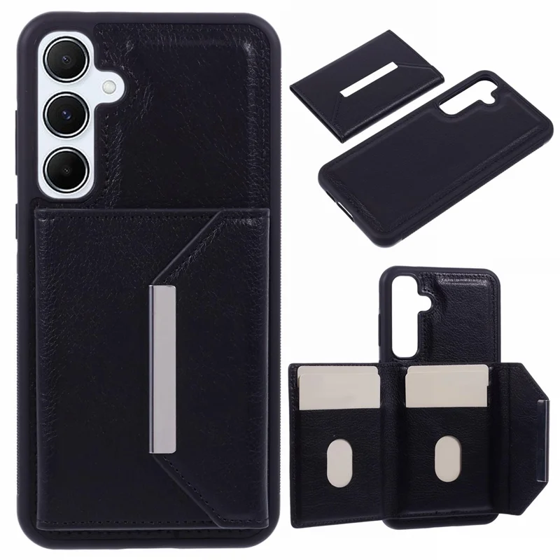 For Samsung Galaxy A14 5G / A14 4G Kickstand Case PU+TPU Phone Cover Card Holder - Black