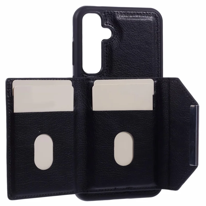 For Samsung Galaxy A14 5G / A14 4G Kickstand Case PU+TPU Phone Cover Card Holder - Black