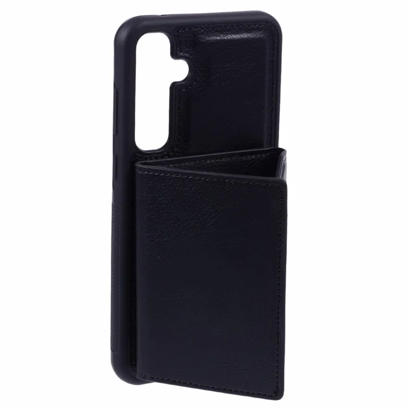 For Samsung Galaxy A14 5G / A14 4G Kickstand Case PU+TPU Phone Cover Card Holder - Black