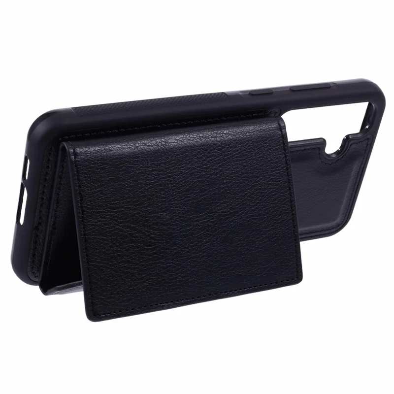 For Samsung Galaxy A14 5G / A14 4G Kickstand Case PU+TPU Phone Cover Card Holder - Black