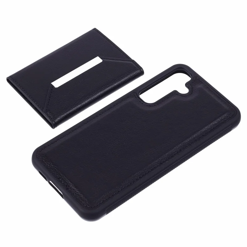 For Samsung Galaxy A14 5G / A14 4G Kickstand Case PU+TPU Phone Cover Card Holder - Black